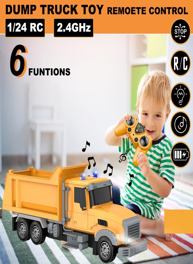 CALEST Remote Control Construction Dump Truck Toy RC Vehicle,6 Channel Trucks Toys with 2 Rechargeable Batteries，1/24 Scale Dump Trucks，Birthday Gifts Ideas for Boys Age 3-8 Year Old - Image 2
